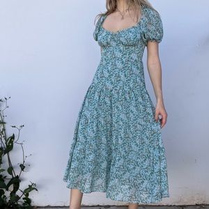 ASTR floral light blue maxi dress, puffy sleeve cottagecore picnic dress